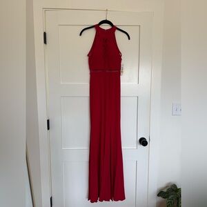 Elegant Red Halter Maxi Dress